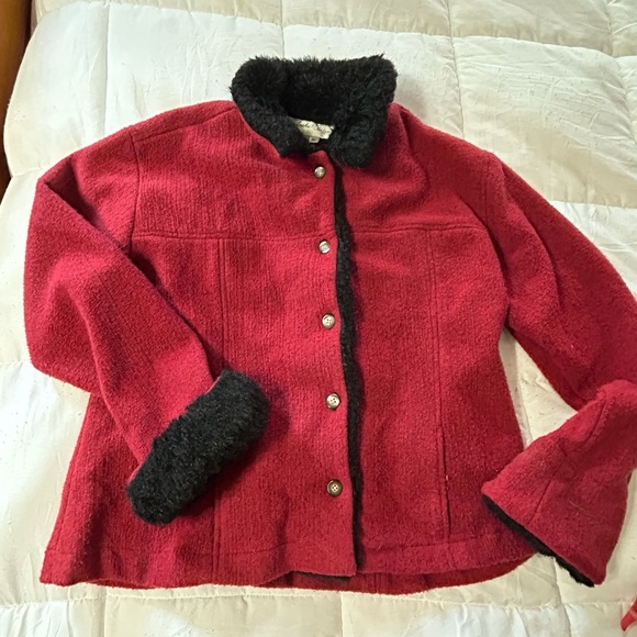 Tasha Polizzi Red Button Front Jacket Coat Faux Fur Mexico Vintage - Picture 1 of 7